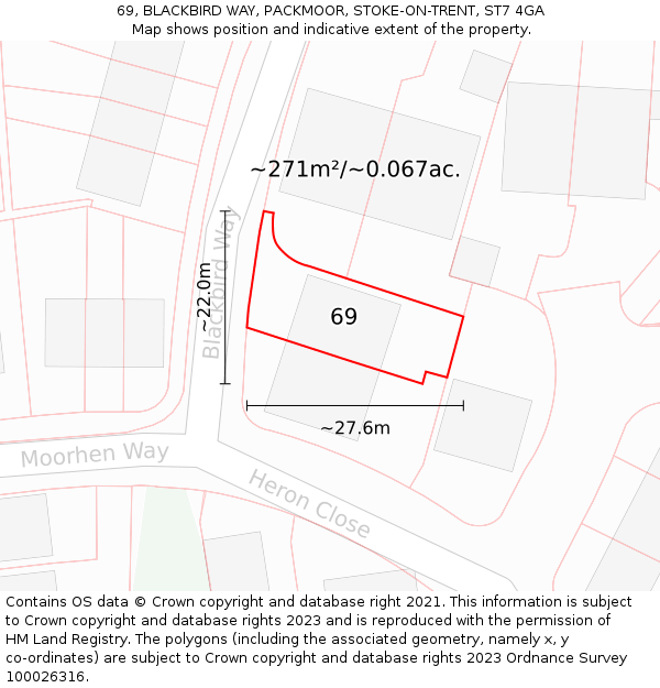 69, BLACKBIRD WAY, PACKMOOR, STOKE-ON-TRENT, ST7 4GA: Plot and title map