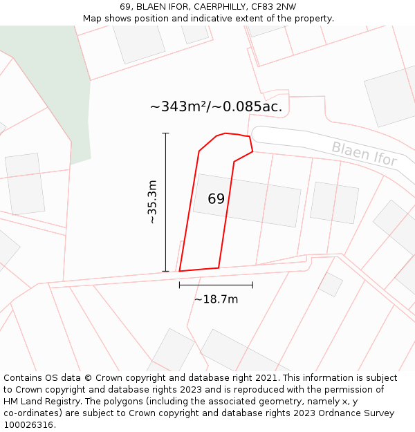 69, BLAEN IFOR, CAERPHILLY, CF83 2NW: Plot and title map