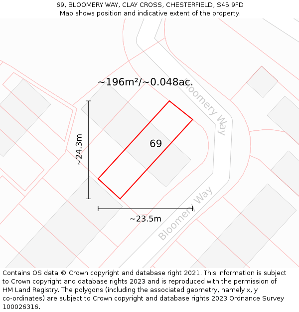 69, BLOOMERY WAY, CLAY CROSS, CHESTERFIELD, S45 9FD: Plot and title map