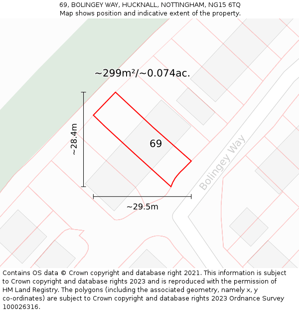 69, BOLINGEY WAY, HUCKNALL, NOTTINGHAM, NG15 6TQ: Plot and title map