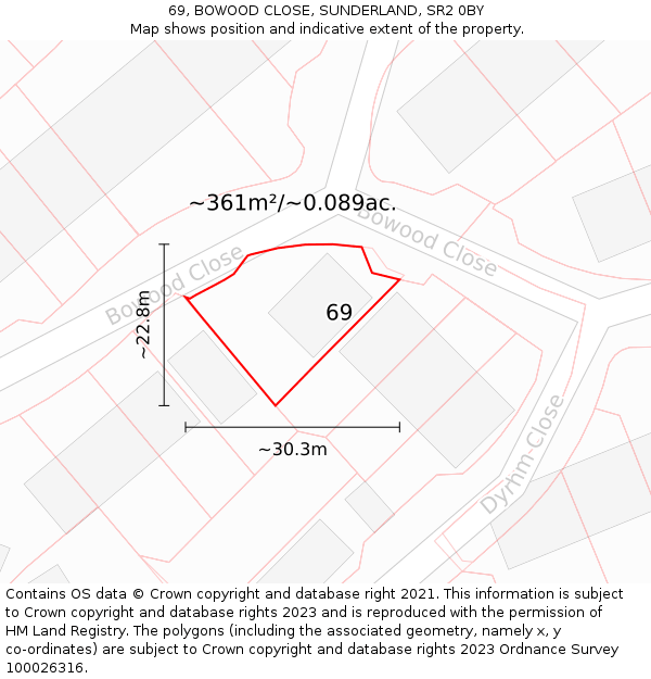 69, BOWOOD CLOSE, SUNDERLAND, SR2 0BY: Plot and title map