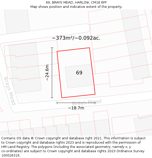 69, BRAYS MEAD, HARLOW, CM18 6PF: Plot and title map