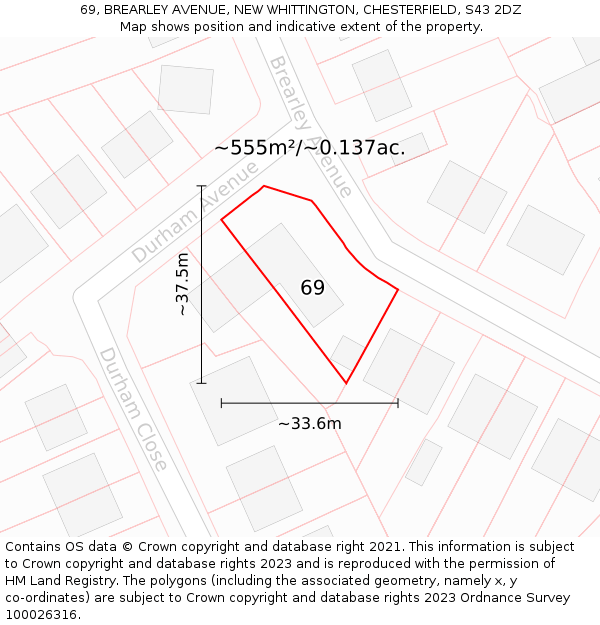 69, BREARLEY AVENUE, NEW WHITTINGTON, CHESTERFIELD, S43 2DZ: Plot and title map