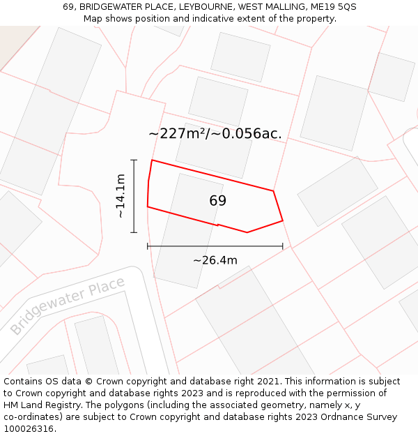 69, BRIDGEWATER PLACE, LEYBOURNE, WEST MALLING, ME19 5QS: Plot and title map