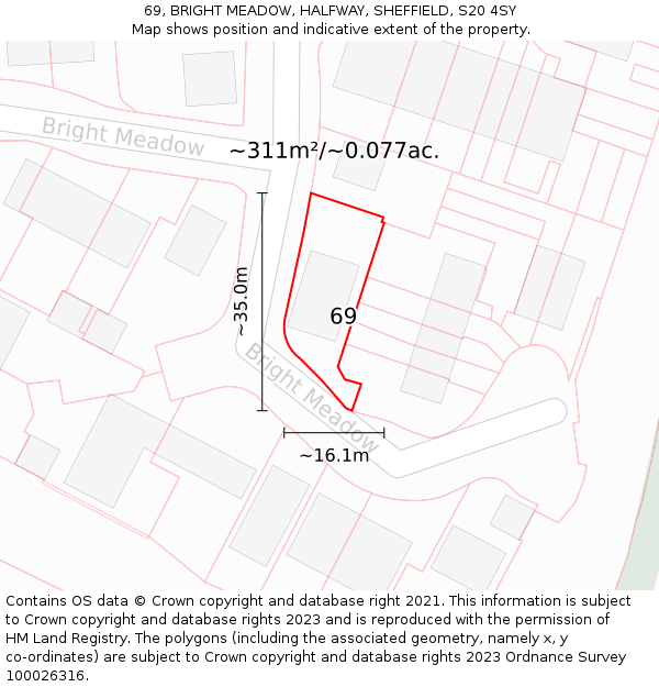 69, BRIGHT MEADOW, HALFWAY, SHEFFIELD, S20 4SY: Plot and title map