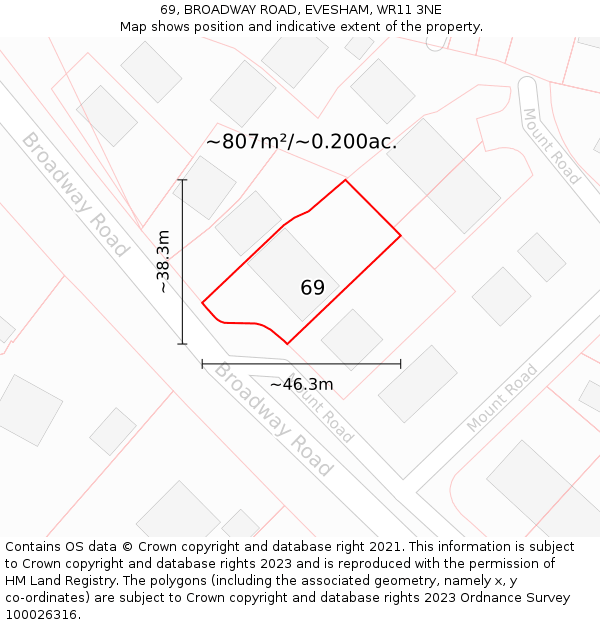69, BROADWAY ROAD, EVESHAM, WR11 3NE: Plot and title map