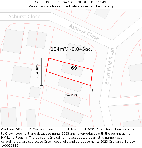 69, BRUSHFIELD ROAD, CHESTERFIELD, S40 4XF: Plot and title map