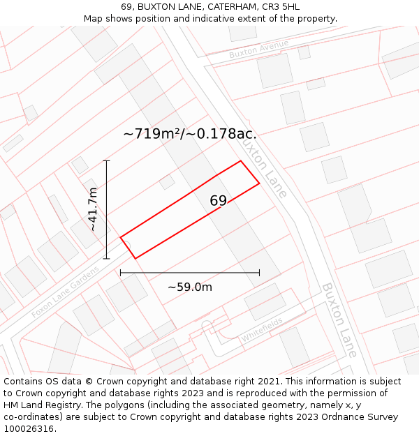 69, BUXTON LANE, CATERHAM, CR3 5HL: Plot and title map