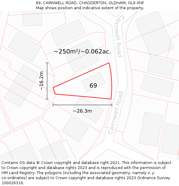 69, CAIRNWELL ROAD, CHADDERTON, OLDHAM, OL9 0NF: Plot and title map