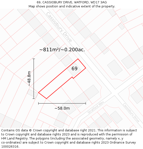 69, CASSIOBURY DRIVE, WATFORD, WD17 3AG: Plot and title map