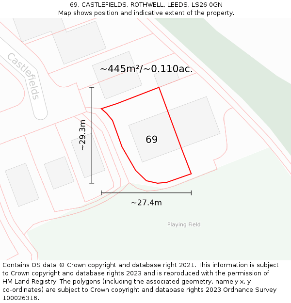 69, CASTLEFIELDS, ROTHWELL, LEEDS, LS26 0GN: Plot and title map