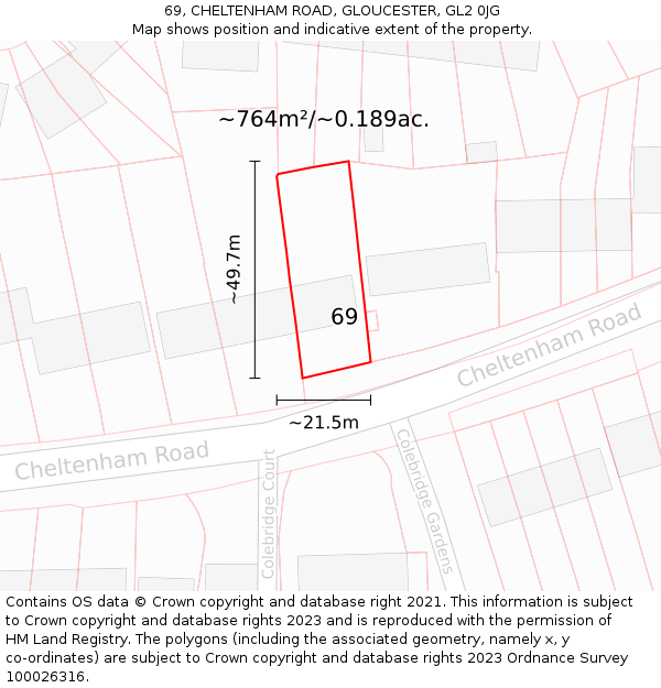 69, CHELTENHAM ROAD, GLOUCESTER, GL2 0JG: Plot and title map