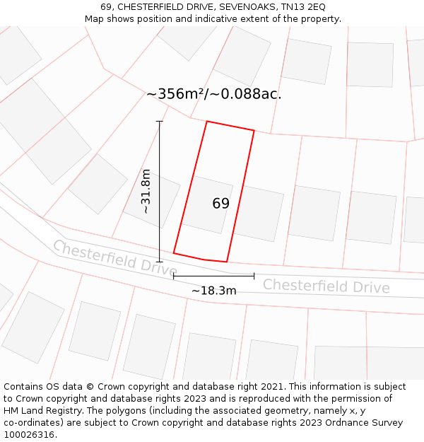 69, CHESTERFIELD DRIVE, SEVENOAKS, TN13 2EQ: Plot and title map