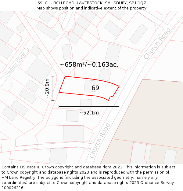 69, CHURCH ROAD, LAVERSTOCK, SALISBURY, SP1 1QZ: Plot and title map