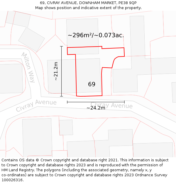 69, CIVRAY AVENUE, DOWNHAM MARKET, PE38 9QP: Plot and title map