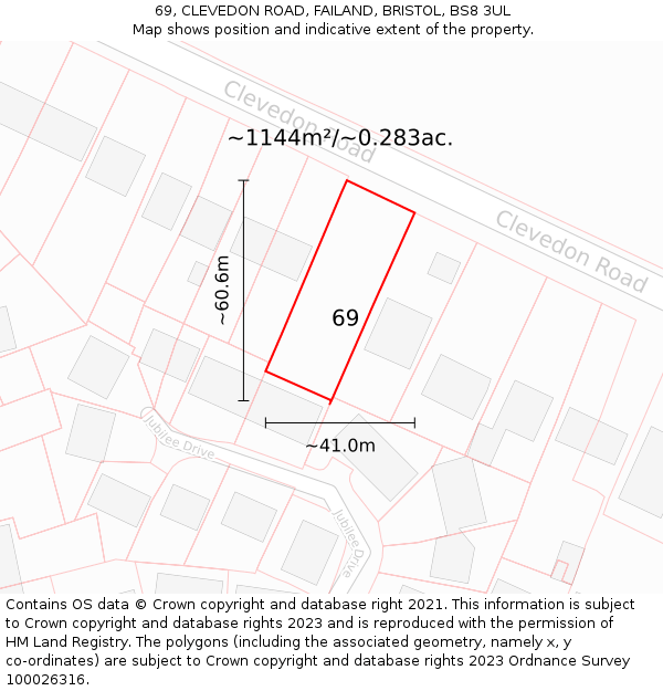 69, CLEVEDON ROAD, FAILAND, BRISTOL, BS8 3UL: Plot and title map