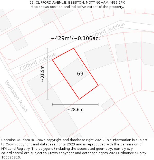 69, CLIFFORD AVENUE, BEESTON, NOTTINGHAM, NG9 2PX: Plot and title map