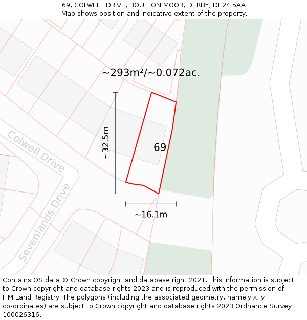 69, COLWELL DRIVE, BOULTON MOOR, DERBY, DE24 5AA: Plot and title map