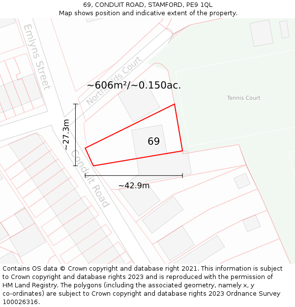 69, CONDUIT ROAD, STAMFORD, PE9 1QL: Plot and title map