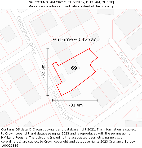 69, COTTINGHAM GROVE, THORNLEY, DURHAM, DH6 3EJ: Plot and title map