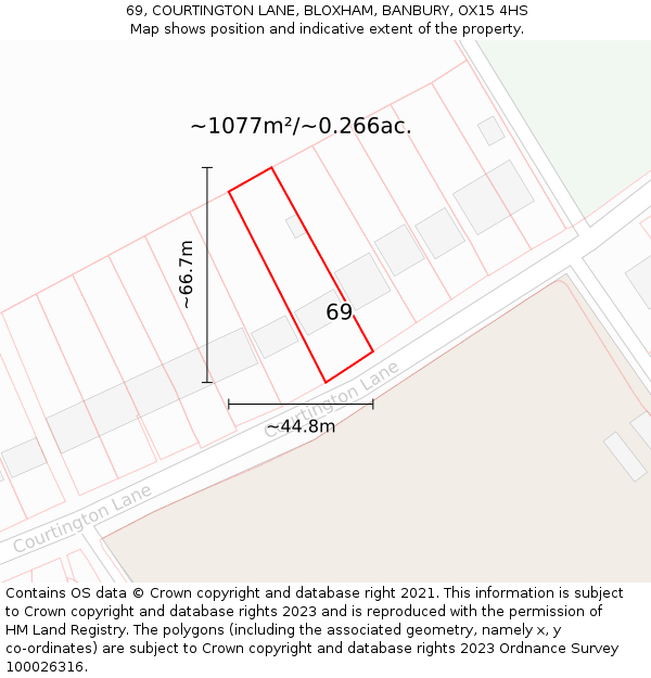 69, COURTINGTON LANE, BLOXHAM, BANBURY, OX15 4HS: Plot and title map