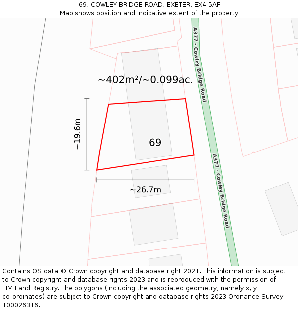 69, COWLEY BRIDGE ROAD, EXETER, EX4 5AF: Plot and title map