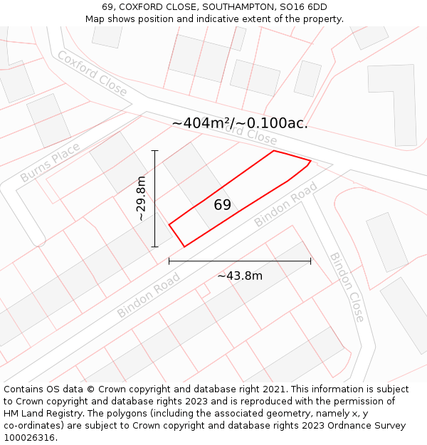 69, COXFORD CLOSE, SOUTHAMPTON, SO16 6DD: Plot and title map