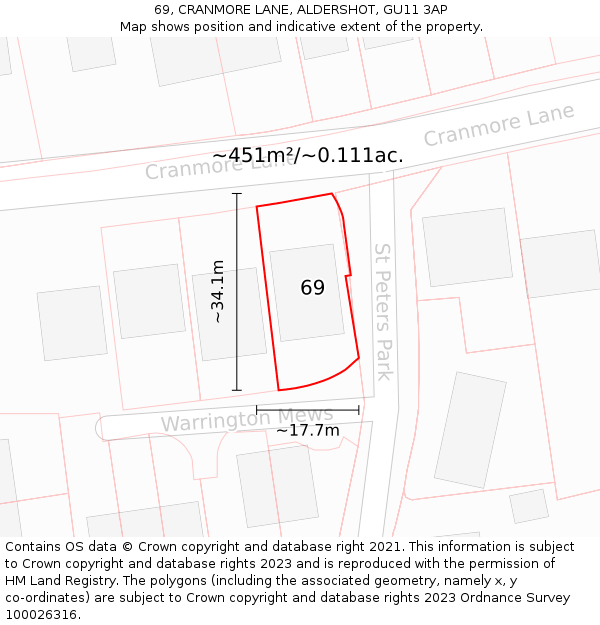 69, CRANMORE LANE, ALDERSHOT, GU11 3AP: Plot and title map