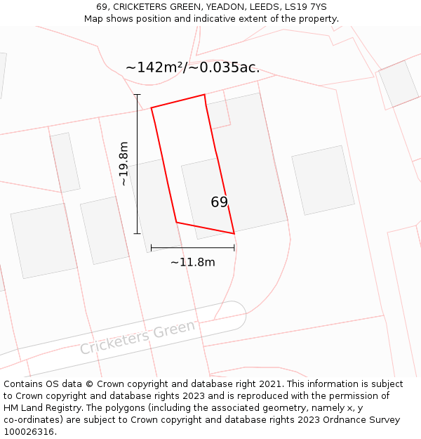 69, CRICKETERS GREEN, YEADON, LEEDS, LS19 7YS: Plot and title map