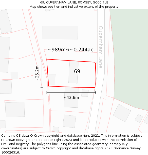 69, CUPERNHAM LANE, ROMSEY, SO51 7LE: Plot and title map