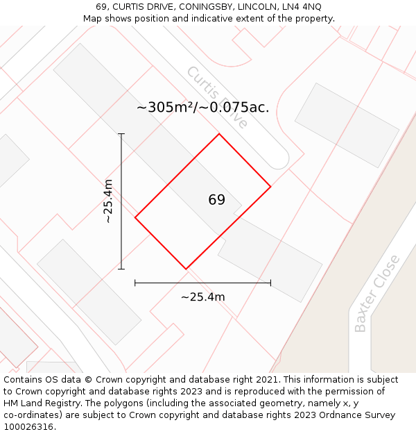 69, CURTIS DRIVE, CONINGSBY, LINCOLN, LN4 4NQ: Plot and title map