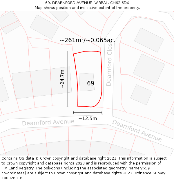 69, DEARNFORD AVENUE, WIRRAL, CH62 6DX: Plot and title map