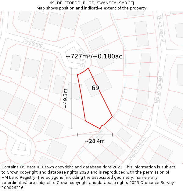 69, DELFFORDD, RHOS, SWANSEA, SA8 3EJ: Plot and title map