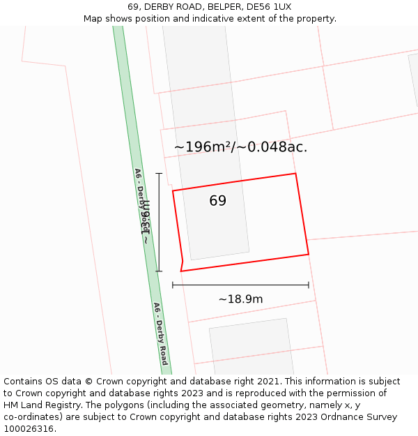 69, DERBY ROAD, BELPER, DE56 1UX: Plot and title map