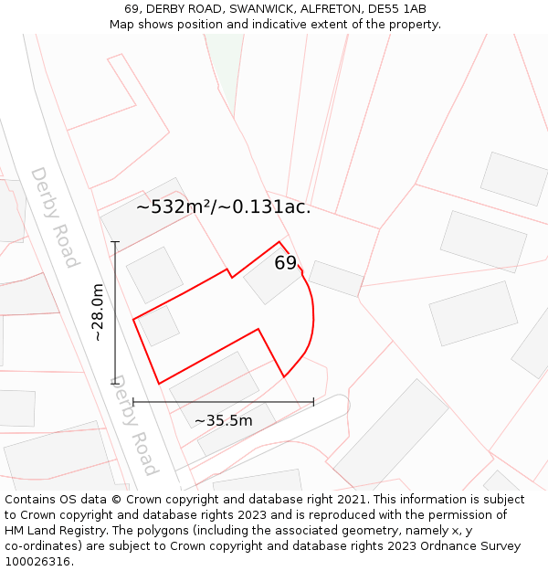 69, DERBY ROAD, SWANWICK, ALFRETON, DE55 1AB: Plot and title map