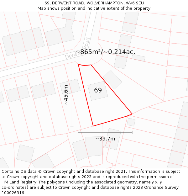 69, DERWENT ROAD, WOLVERHAMPTON, WV6 9EU: Plot and title map