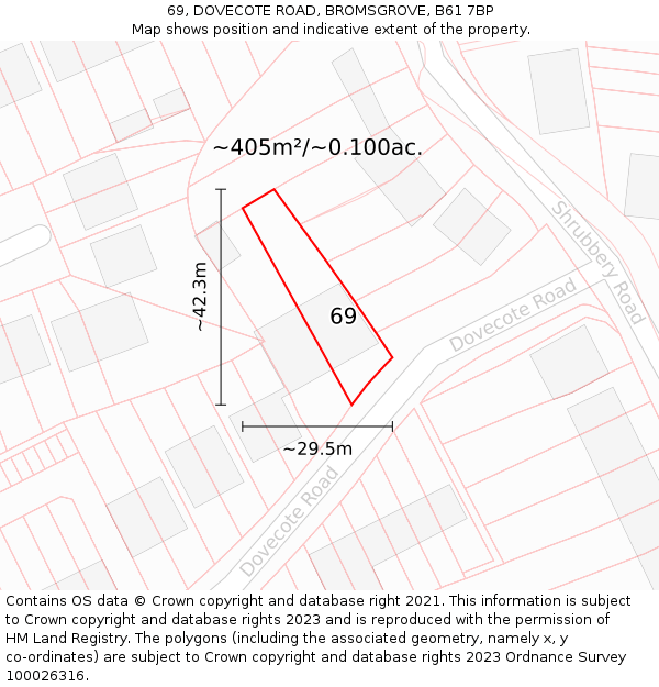 69, DOVECOTE ROAD, BROMSGROVE, B61 7BP: Plot and title map