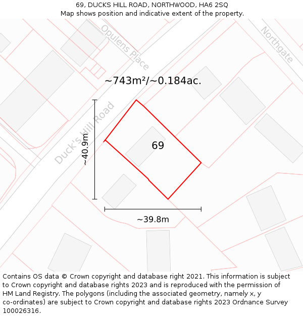 69, DUCKS HILL ROAD, NORTHWOOD, HA6 2SQ: Plot and title map