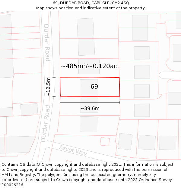 69, DURDAR ROAD, CARLISLE, CA2 4SQ: Plot and title map