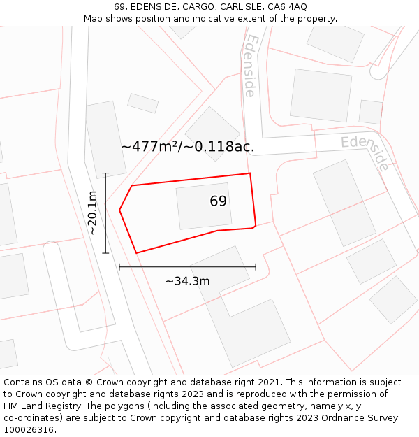 69, EDENSIDE, CARGO, CARLISLE, CA6 4AQ: Plot and title map