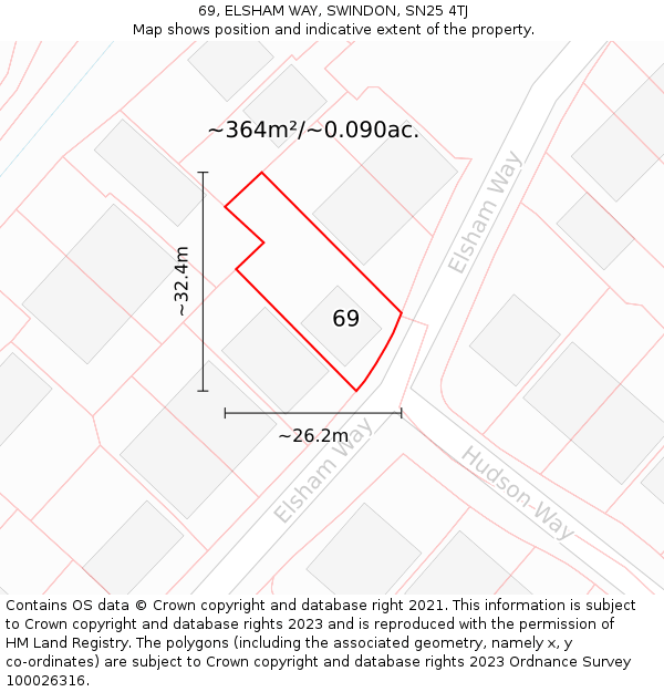 69, ELSHAM WAY, SWINDON, SN25 4TJ: Plot and title map