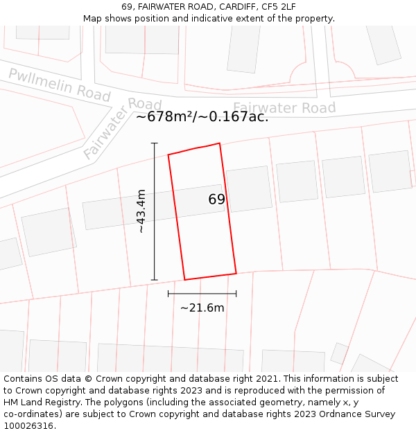 69, FAIRWATER ROAD, CARDIFF, CF5 2LF: Plot and title map