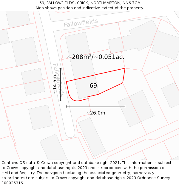 69, FALLOWFIELDS, CRICK, NORTHAMPTON, NN6 7GA: Plot and title map