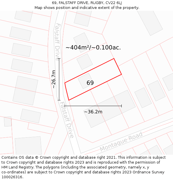 69, FALSTAFF DRIVE, RUGBY, CV22 6LJ: Plot and title map