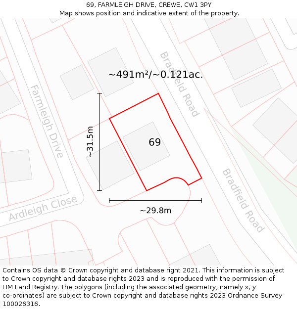 69, FARMLEIGH DRIVE, CREWE, CW1 3PY: Plot and title map