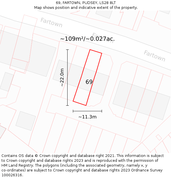 69, FARTOWN, PUDSEY, LS28 8LT: Plot and title map