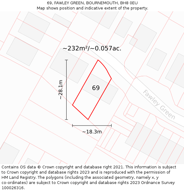 69, FAWLEY GREEN, BOURNEMOUTH, BH8 0EU: Plot and title map