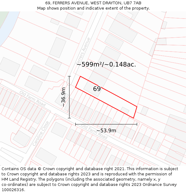 69, FERRERS AVENUE, WEST DRAYTON, UB7 7AB: Plot and title map