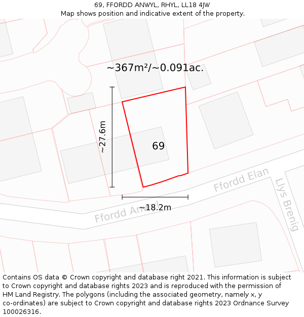 69, FFORDD ANWYL, RHYL, LL18 4JW: Plot and title map