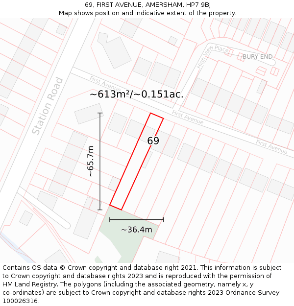 69, FIRST AVENUE, AMERSHAM, HP7 9BJ: Plot and title map